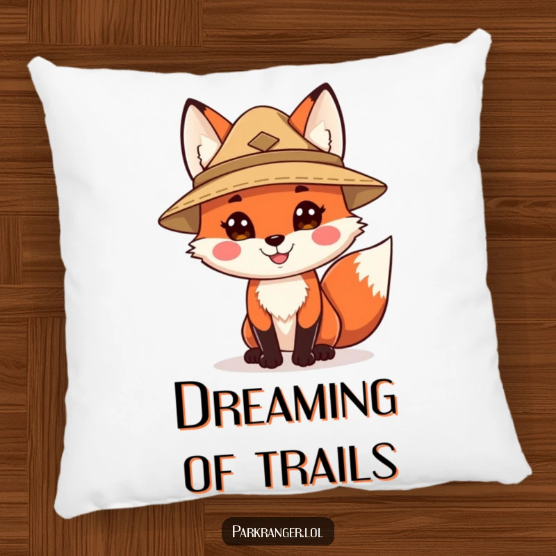 Funny pillow featuring a happy fox character in a ranger hat, offering comfort and woodland humor for a cozy and playful home.
