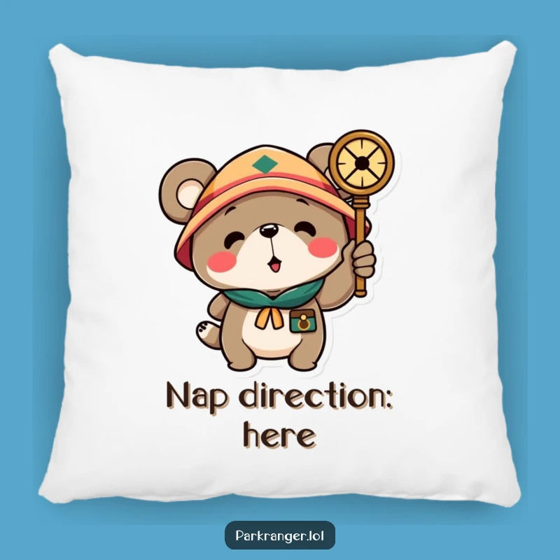 Funny Scout Bear Pillow: Cozy Up with Hilarious Compass-Carrying Comfort!