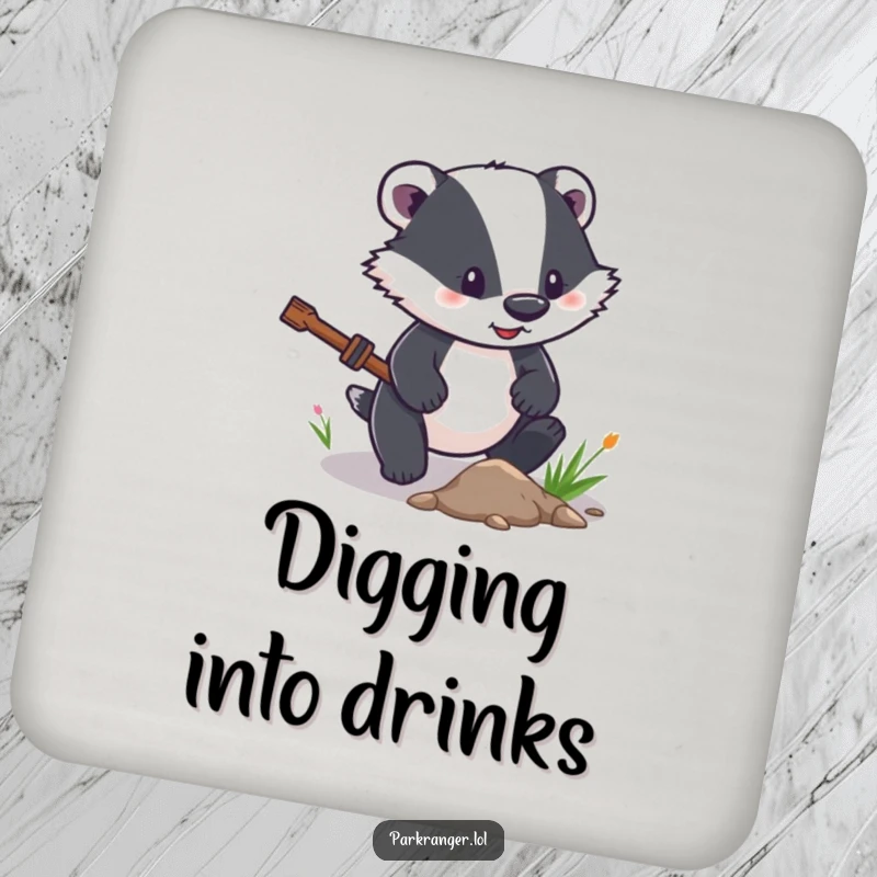 Funny Coaster showcasing a determined badger character clearing a small path, adding a touch of motivation to any surface.