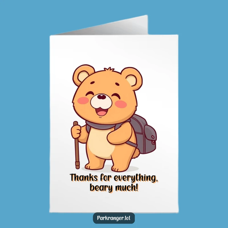 Free Printable Thank You Card: Happy Bear Traveler, Grateful Journey Greeting
