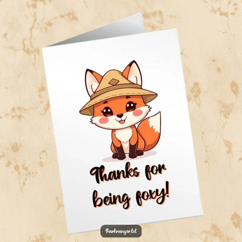 Funny Free Printable Thank You Card featuring a happy fox in a ranger hat, expressing sincere gratitude.